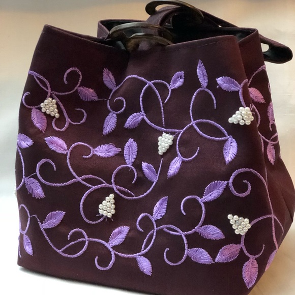 Embroidered Silk Wristlet, Pouch - Picture 2 of 6